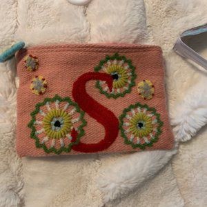 JENNY KRAUSS Love Letters Embroidered Wool Monogram Letter S Purse Makeup Bag